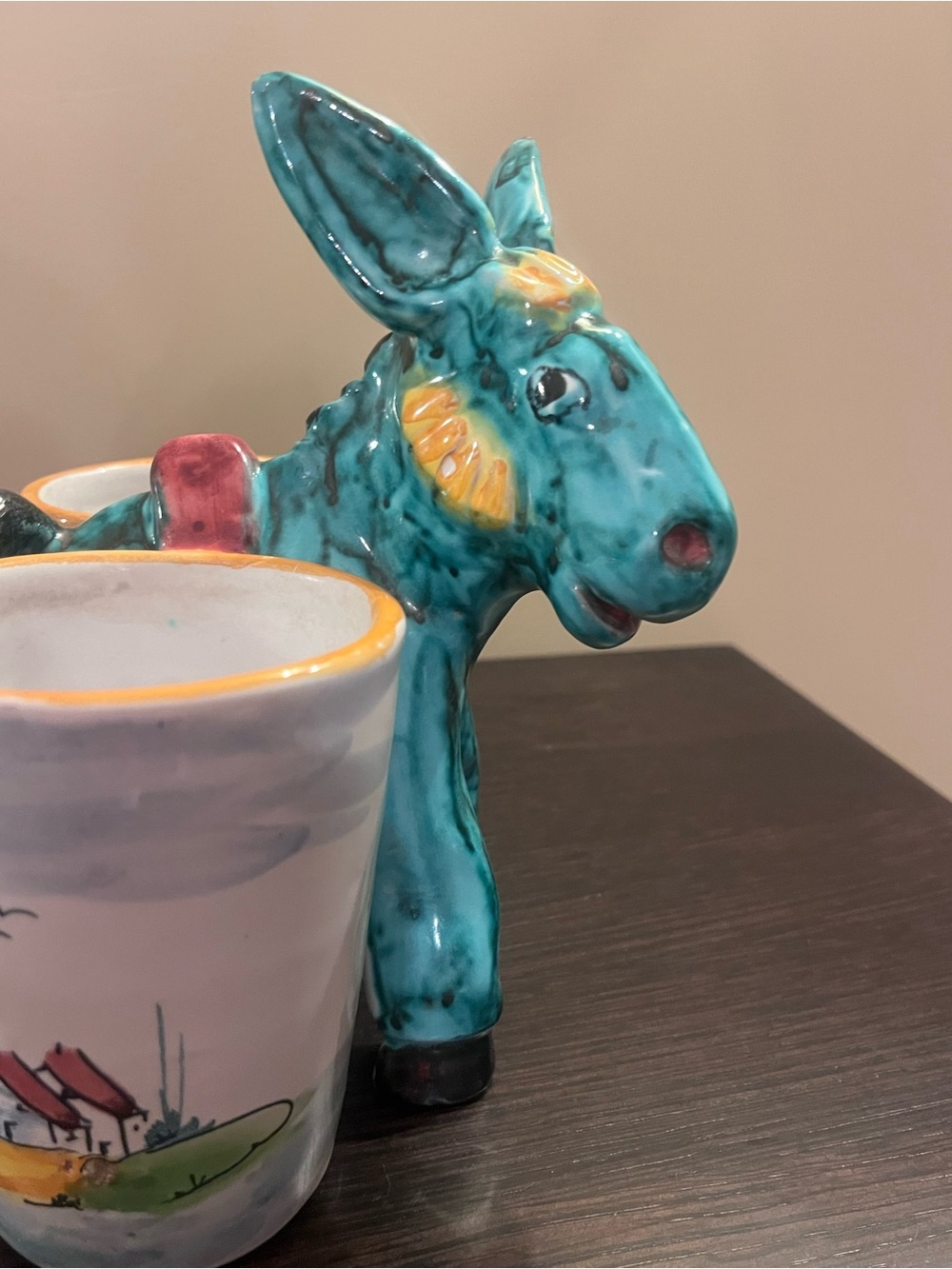 MCM Tito Corti Italy Majolica Ceramic Donkey Double Planter Signed TC Vintage - Picture 5 of 9